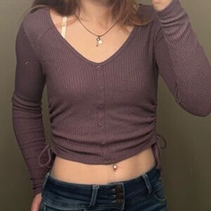 Purple drawstring side long sleeve